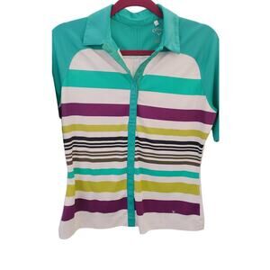 Callaway Golf Polo Shirt Top Striped Button Front Medium